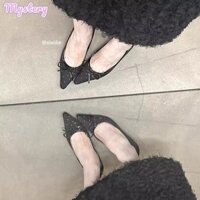 Giày cao gót Polka Dot Bow kiểu Pháp dành cho nữ Máy bơm mũi nhọn mới