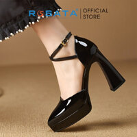 Giày cao gót ROSATA RO493 đế vuông 8p bít mũi nhọn quai hậu khóa cài da bóng