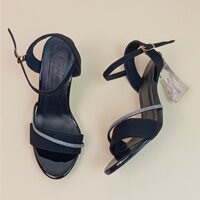 Giày cao gót sandal gót trong vuông 7 phân dây xoàn mảnh nhỏ bản ngang da nhung-SD227