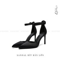 Giày Cao Gót Sandal Màu Đen Bít Mũi Lụa Satin Thời Trang Cho Nữ Dự Tiệc Công Sở, Giày Sandal Êm Ái Cao Cấp 9-11cm
