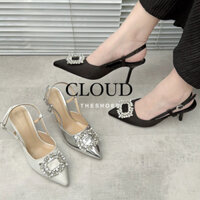 Giày cao gót sandal nữ bít mũi đính khoá chữ nhật