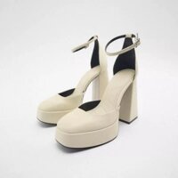 Giày cao gót sandal nữ trắng đế xuồng siêu Hot hit cao 10 -13 phân có quai