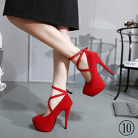 Giày Cao Gót Siêu Cao Stiletto Giày Cao Gót Công Chúa Hàn Quốc Đế Chống Thấm Nước Giày Cưới Đỏ 2018 Xuân Hè Phong Cách Mới Giày Nữ