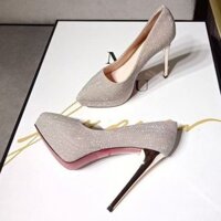 Giày cao gót siêu nhỏ màu bạc cho nữ mới, gót mỏng 12cm, mẫu trình diễn sân khấu, giày tiệc cưới