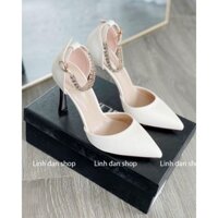 Giày cao gót size 32_45 gót 7p nhọn bít mũi bít hậu có quai cài xoàn đá