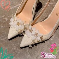 Giày cao gót thời trang kim tuyến, giày cưới sang chảnh blingbling 8 phân mã HGC127