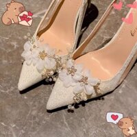 Giày cao gót thời trang kim tuyến, giày cưới sang chảnh blingbling 8 phân mã GDC127