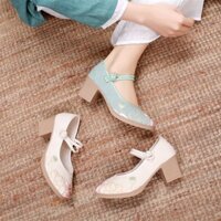 Giày Cao Gót Vải Thêu Hoa Sen Phong Cách Mới Thanh Lịch Cổ Điển Bắc Kinh Tăng Chiều Cao Cho Nữ