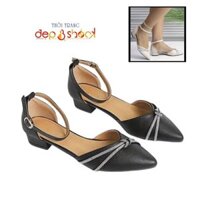 Giày cao gót vuông bít mũi kiểu dáng thanh lịch thời trang phối dây hột xoàn thắt nơ mới mẻ Dep&shock