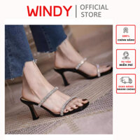 Giày Cao Gót WINDY Mũi Vuông Đính Hạt Xoàn Phối Hai Quai Sang Trọng CG-0975