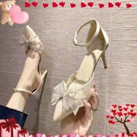 GIÀY CAO GÓT XKC93 CAO 8P CÓ 2 MÀU ĐEN DA LỘN, KEM DA TRƠN THỜI TRANG 2023