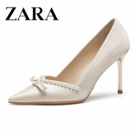 Giày Cao Gót Zara Nữ Stiletto Gót Chân Phong Cách Mới Mũi Nhọn Bơm Cưới Ngọc Trai Hai Cánh Giày Cưới