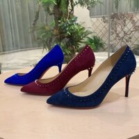 Giày cao gót 6.5cm/8.5cm/10cm/12cm mũi nhọn cho nữ thương hiệu Louboutin cao cấp viền đinh tán phong cách