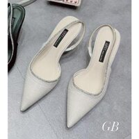 Giày cao hở gót mũi nhọn viền Đá , êm xinh hot trend cao 7p - Thảo Em Boutique