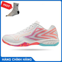 Giày cầu lông Mizuno nam nữ chính hãng Wave Claw El 2 71GA228013 màu trắng phối cam-tặng tất thể thao bendu - trắng cam - 39