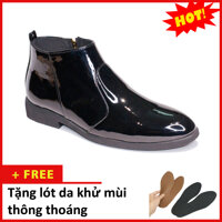 Giày Chelsea Boot Cổ Khóa Tiện Lợi Da Bóng Đen Và Đế Được Khâu Chắc Chắn - CB521-BONGKHOA-L