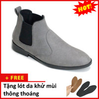 Giày Chelsea Boot Nam Cổ Chun Da Búc Xám Phong Cách Hàn Quốc - CB520-BUCKXAMCHUN-L