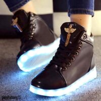 Giày chiếu sáng Chữ Thập Cao Cổ giới tính 8 cơ chế Sáng đổi mới Màu.Giày Sport đèn LED chiếu sáng trang điểm Xuân Hè kor