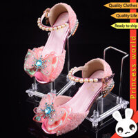 Giày Cho Bé Gái Cao Gót Công Chúa Frozen Elsa Giày Kim Cương Giả Sáng Bóng Thời Trang