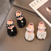 Giày cho bé gái, giày búp bê cho bé gái, giày búp bê đen họa tiết nơ cho bé gái size từ 22 đến 26