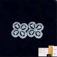 [Giấy chứng nhận GRA miễn phí] Bông tai Moissanite kẻ sọc cỏ bốn lá rỗng