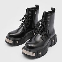 Giày Chunky Boots [Combat Boots] nam HOMME chi tiết kim loại đế 6cm tăng chiều cao 3986-R
