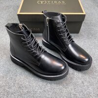 Giày Chunky Combat Boot TIBAS Da Nguyên Tấm Khoá Zip, Giày Tây Nam Nữ Tăng Chiều Cao 5cm CK02