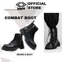Giày Chunky Combat Boots da khóa kéo thời trang INICHI G1111 da lì loại tốt