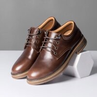 Giày Chunky Derby Nam cổ thấp buộc dây da xịn, Giày da tây nam Dr Martens phong cách công sở mũi tròn