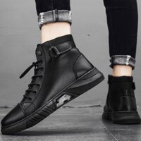 Giày Cổ Cao Nam Da PU Black - 3AT-0017 - Phong Cách Hàn Quốc Thời Trang Trẻ Đẹp Màu Đen Boots Shoes Boots Shoes