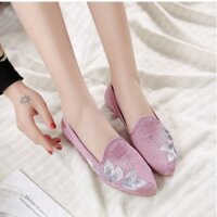 Giày cổ trang búp bê thêu hoa Mộc Lan đế bệt