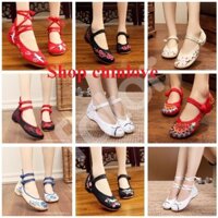 Giày cổ trang trung hoa thêu họa tiết cao gót 3 cm hàng có sẵn đủ mẫu