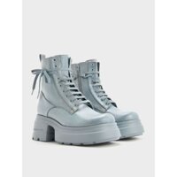 Giày combat chunky boots Charles and Keith vnxk tqxk giày bốt cao cổ vải denim độn đế 7p boot CnK xuất khẩu dư tuồn xịn