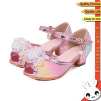 Giày Công Chúa Cho Bé Gái Giày Cao Gót Da Pha Lê Rainbow Giày Đế Mềm
