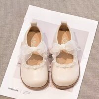 Giày công chúa cho bé gái màu trắng, giày da nhỏ mới mùa hè 2024, giày đế mềm cho bé gái, giày đơn cho bé gái