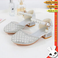 Giày Công Chúa Cho Trẻ Em Giày Cao Gót Trắng Pha Lê Năm Mới Tiệc Sinh Nhật Giày Khiêu Vũ