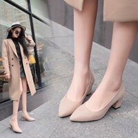 Giày công sở cao gót vuông 7p bít mũi da lộn thời trang - BM34