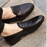 Giày công sở nam cao cấp in họa tiết cá sấu, giày lười nam da mềm chống nhăn đế cao su khâu chống trơn trượt BERUNO G21