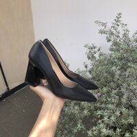 GIÀY CÔNG SỞ NỮ MŨI NHỌN GÓT VUÔNG ĐỘC LẠ CAO 8 CM - GIÀY ĐI LÀM NỮ CAO DƯỚI 10 PHÂN GÓT VUÔNG - ĐEN - KEM