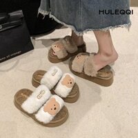 Giày Cotton HULEQI, Dép mùa đông dày sang trọng, Giày gia đình ấm áp chống trượt trong nhà