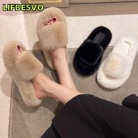 Giày Cotton LIFBESVO, Plush Keep Warm Women Furry Dép, Trượt Trong Nhà Chống Trơn Trượt Mùa Đông