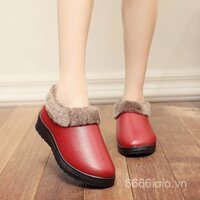 Giày cotton mùa đông mới cho phụ nữ, giày mẹ có lông cừu, giày cotton dày, giày bốt tuyết chống trượt chống nước bề mặt PU, giày cotton đế dày, bề mặt nhẵn AI01