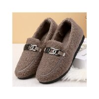 Giày Cotton Nữ Đậu Hà Lan Giày Lông Cừu Ấm Áp Giày Lông Thú Đế Mềm Slip-On Thời Trang Hàn Quốc Cừu Len Cũ Bắc Kinh Giày Vải