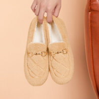 Giày Cotton Nữ Mùa Đông Lông Cừu-Fleece Ấm Áp Phong Cách Mới Chính Hãng Đế Mềm Cũ Bắc Kinh Đậu Hà Lan Giày Mùa Thu Đông Lười Lông Thú Giày