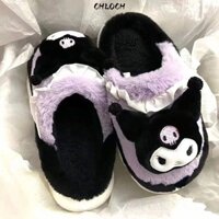 Giày Cotton sang trọng cho bé gái CHLOCH, Dép Cotton Sanrio chống trượt thông thường, Dép Hello Kitty Kuromi mềm mại dễ thương mùa đông dành cho học sinh dành cho học sinh