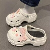 Giày Croc cho phụ nữ, trang phục ngoài trời, đế siêu dày, thời trang mùa hè, cảm giác thoải mái khi đi, thoákhí, tăchiều cao, sandal kín dễ thươ, có hà, mẫu 009 UX4B