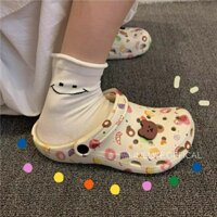 Giày Crocs dành cho nữ thời trang đế dày chống trượt hình trái tim con gấu cute 2023