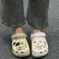 Giày Crocs Nữ Carlocs Giày Lỗ Mây Đế Dày Đế Nêm Gót Nền Tảng Ngón Chân Màu Trơn Cao Gót