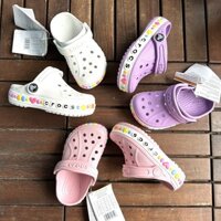 Giày cross trẻ em , sục cross màu trơn viền tim clog classic xuất dư tặng kèm 8 sticker [ WINDY BABY ]