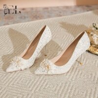 Giày cưới cô dâu 3cm,5cm,7c,9cm lấp lánh . Giày cô dâu bling Bảo Ngọc. Họa tiết tháo lắp linh hoạt
